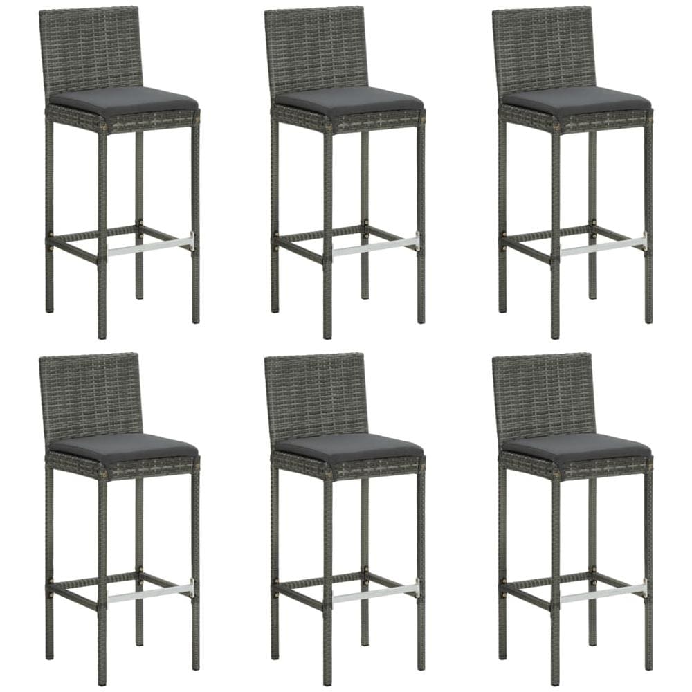 Sgabelli Da Bar Con Cuscini 6 Pz In Polyrattan Grigio - Foto 1