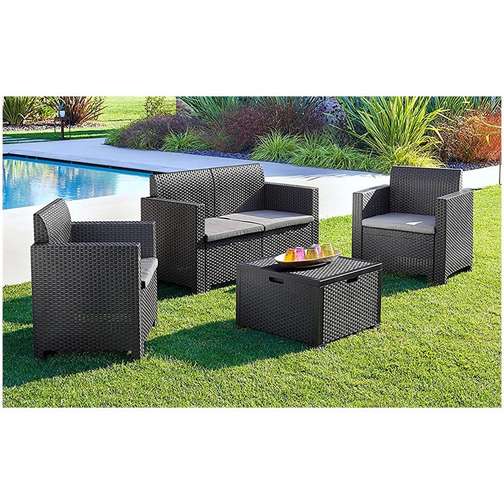 Set Salotto Da Esterno Venere, Set Da Giardino Con Cuscini, Salottino Indoor E Outdoor Effetto Rattan, 100% Made In Italy, Antracite - Foto 1