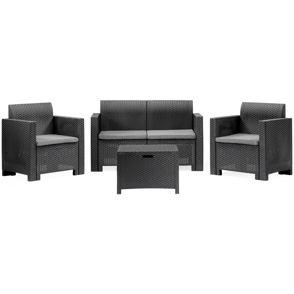 Set Salotto Da Esterno Venere, Set Da Giardino Con Cuscini, Salottino Indoor E Outdoor Effetto Rattan, 100% Made In Italy, Antracite - Foto 2