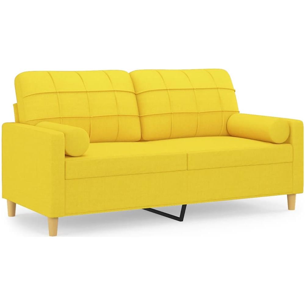 Divano A 2 Posti Con Cuscini Giallo Chiaro 140 Cm In Tessuto - Foto 2