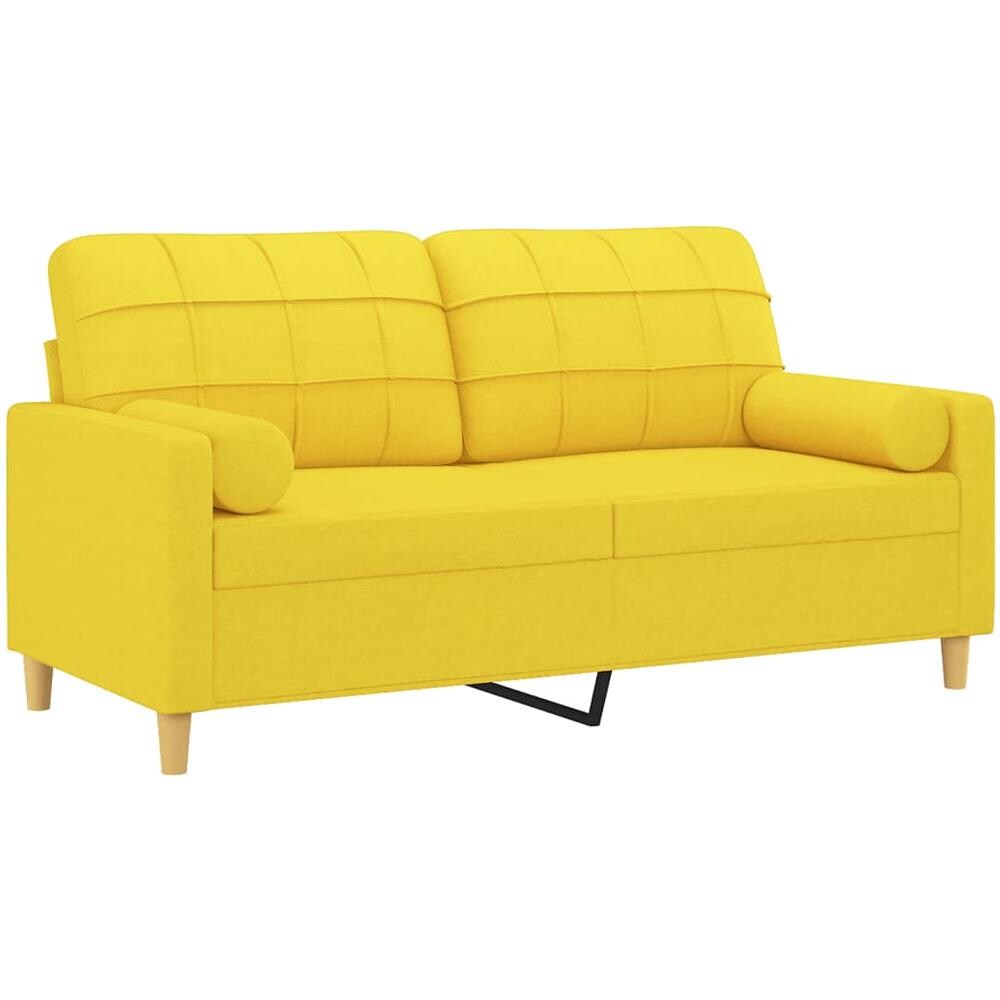 Divano A 2 Posti Con Cuscini Giallo Chiaro 140 Cm In Tessuto - Foto 3