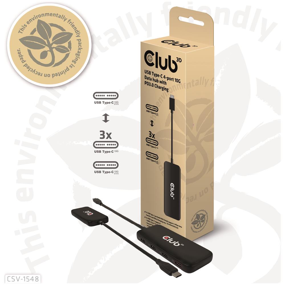 Hub USB Type-C Club 3D CSV-1548 4 Porte 10G PD3.0 USB Gen2 10 Gbps Nero - Foto 7