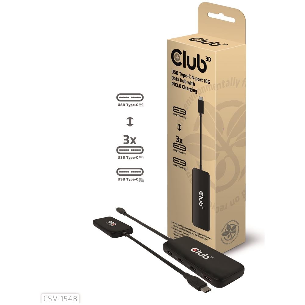 Hub USB Type-C Club 3D CSV-1548 4 Porte 10G PD3.0 USB Gen2 10 Gbps Nero - Foto 2