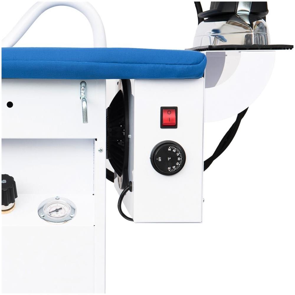 EOLO Tavolo da Stiro Professionale Pieghevole TS01 S V6 Piano Riscaldato Aspirante Soffiante 112x42 cm Termostato Caldaia a Risparmio Energetico Braccetto Stiramaniche Ferro Efficienza Energetica A++ - Foto 6
