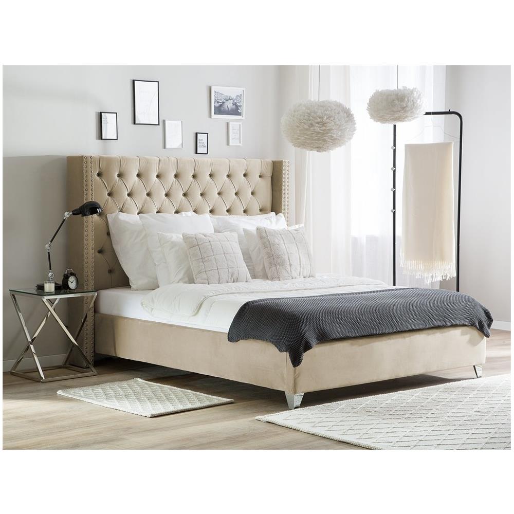 Letto Imbottito Con Rete A Doghe Beige 160 X 200 Cm Lubbon - Foto 2