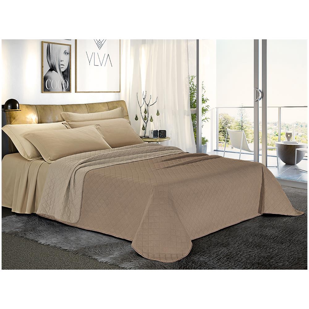 Trapuntino Copriletto Bicolor Double Face - Matrimoniale 250x280 Cm Sabbia / corda - Foto 1