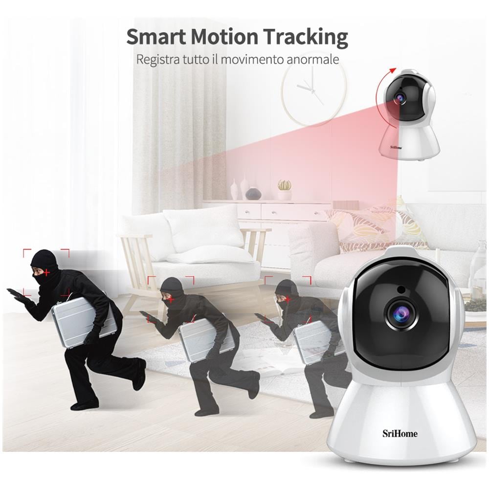 Modello Sh025 Auto Traking Telecamera Wifi Ip Camera Wireless Infrarossi 2.0 Megapixel Hd Ir Cut P2p Supporto Sd Audio - Foto 2