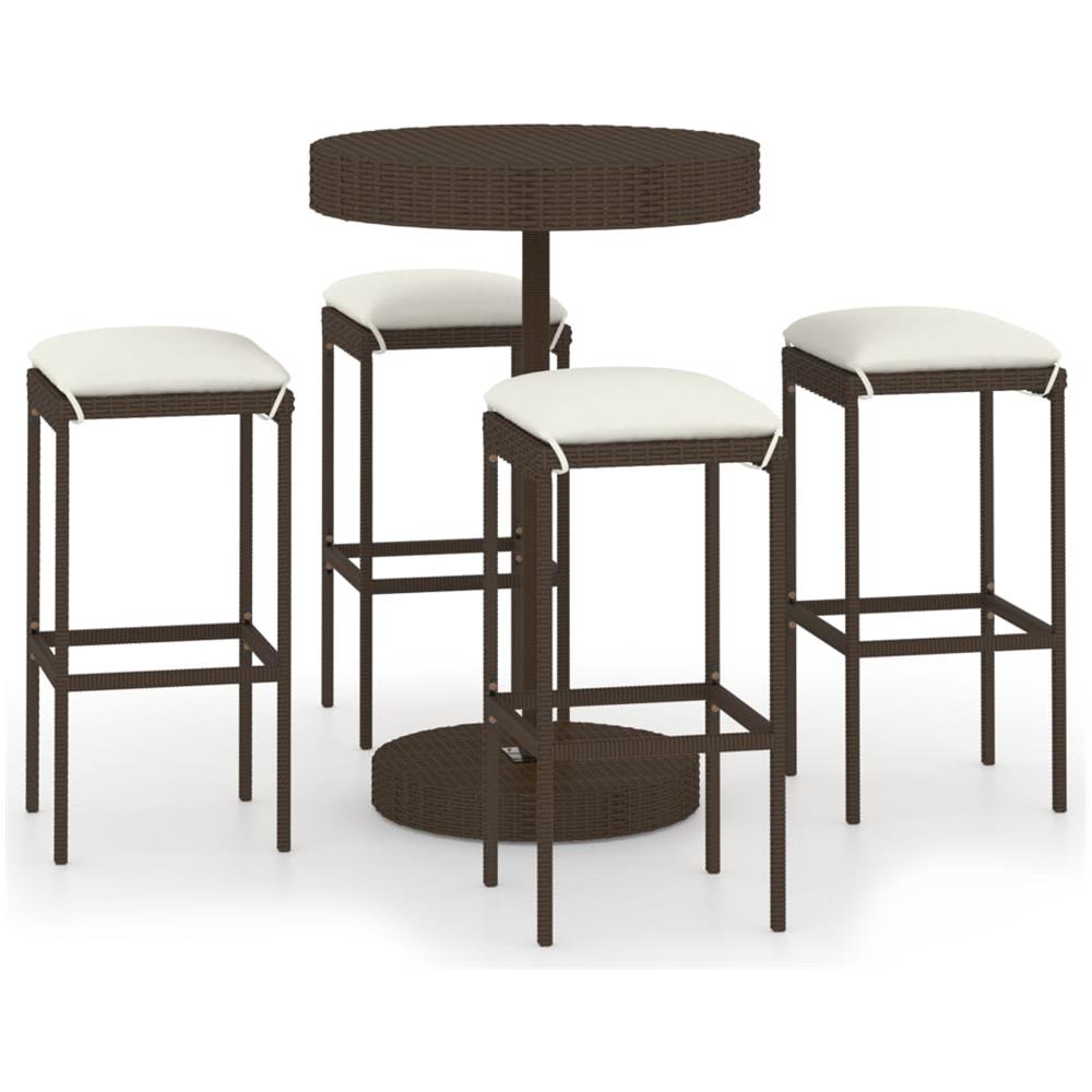 Set da Bar da Giardino 5 pz con Cuscini in Polyrattan Marrone - Foto 1