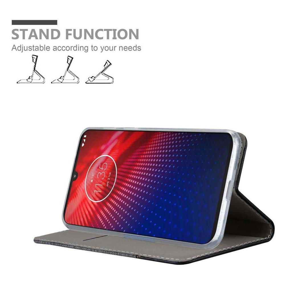 Custodia Compatibile Con Motorola Moto Z4 In Grigio Nero - Coperchio Protettiva Con Chiusura Magnetica, Funzione Stand E Tasca Per Le Carte - Foto 2