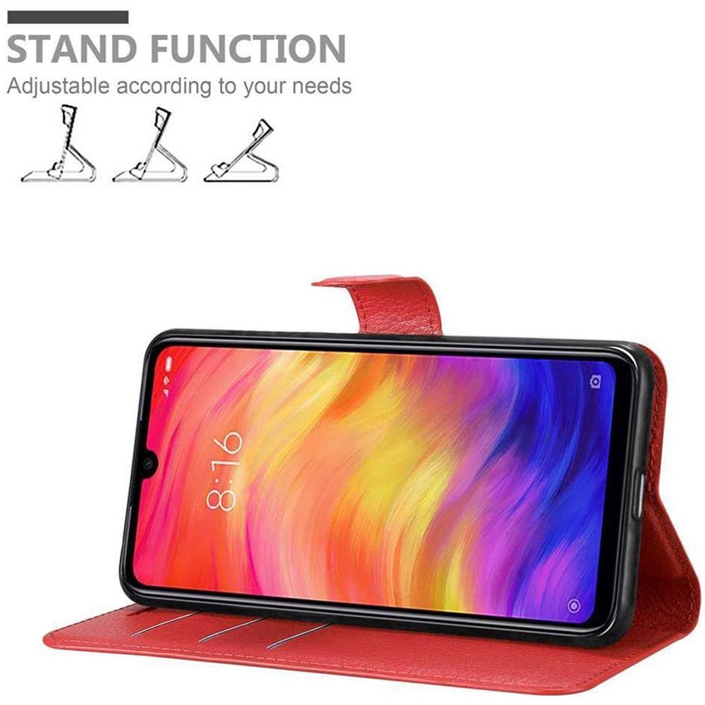 Custodia Compatibile Con Xiaomi Redmi Note 7 In Rosso Carminio - Coperchio Protettiva Con Chiusura Magnetica, Funzione Stand E Tasca Per Le Carte - Foto 2