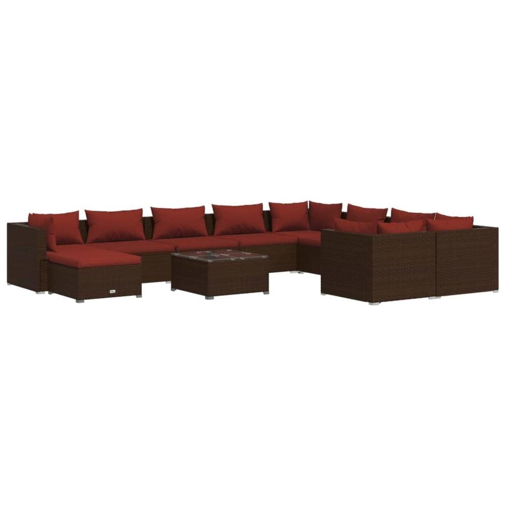 Set Divani Da Giardino 11 Pz Con Cuscini In Polyrattan Marrone - Foto 1