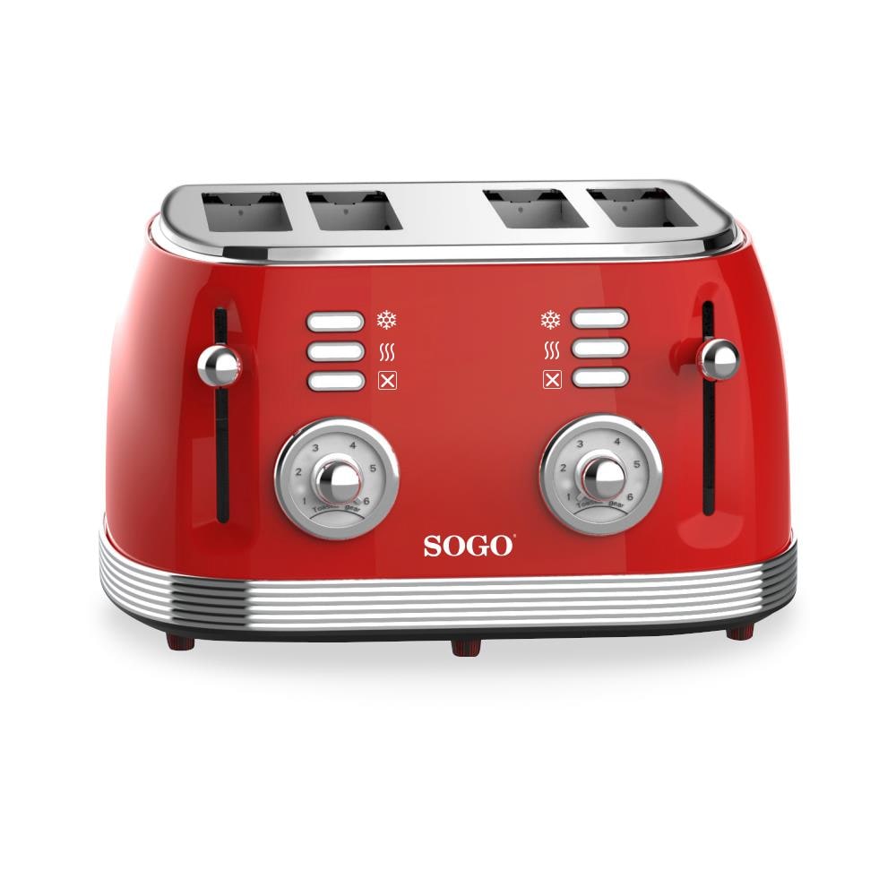 Tostapane Retrò Quattro Fette, 6 Livelli Di Temperatura Colore Rosso - Foto 3