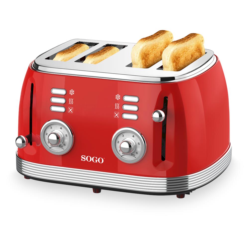 Tostapane Retrò Quattro Fette, 6 Livelli Di Temperatura Colore Rosso - Foto 1