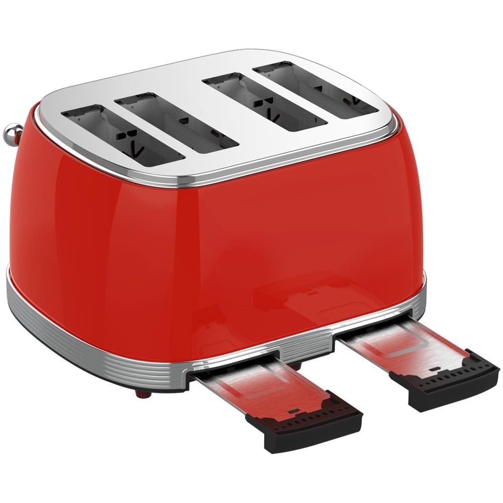 Tostapane Retrò Quattro Fette, 6 Livelli Di Temperatura Colore Rosso - Foto 2
