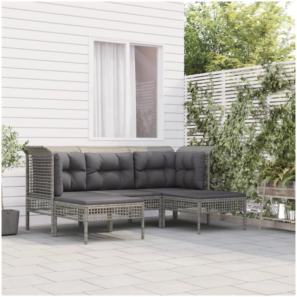 Set Divani Da Giardino 5 Pz Con Cuscini In Polyrattan Grigio - Foto 1