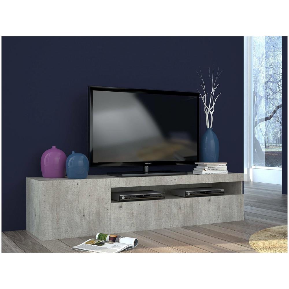 Mobile Porta Tv Roberto, Credenza Bassa Da Soggiorno A 2 Ante, Base Porta Tv, 100% Made In Italy, Cm 150x40h37, Cemento - Foto 1