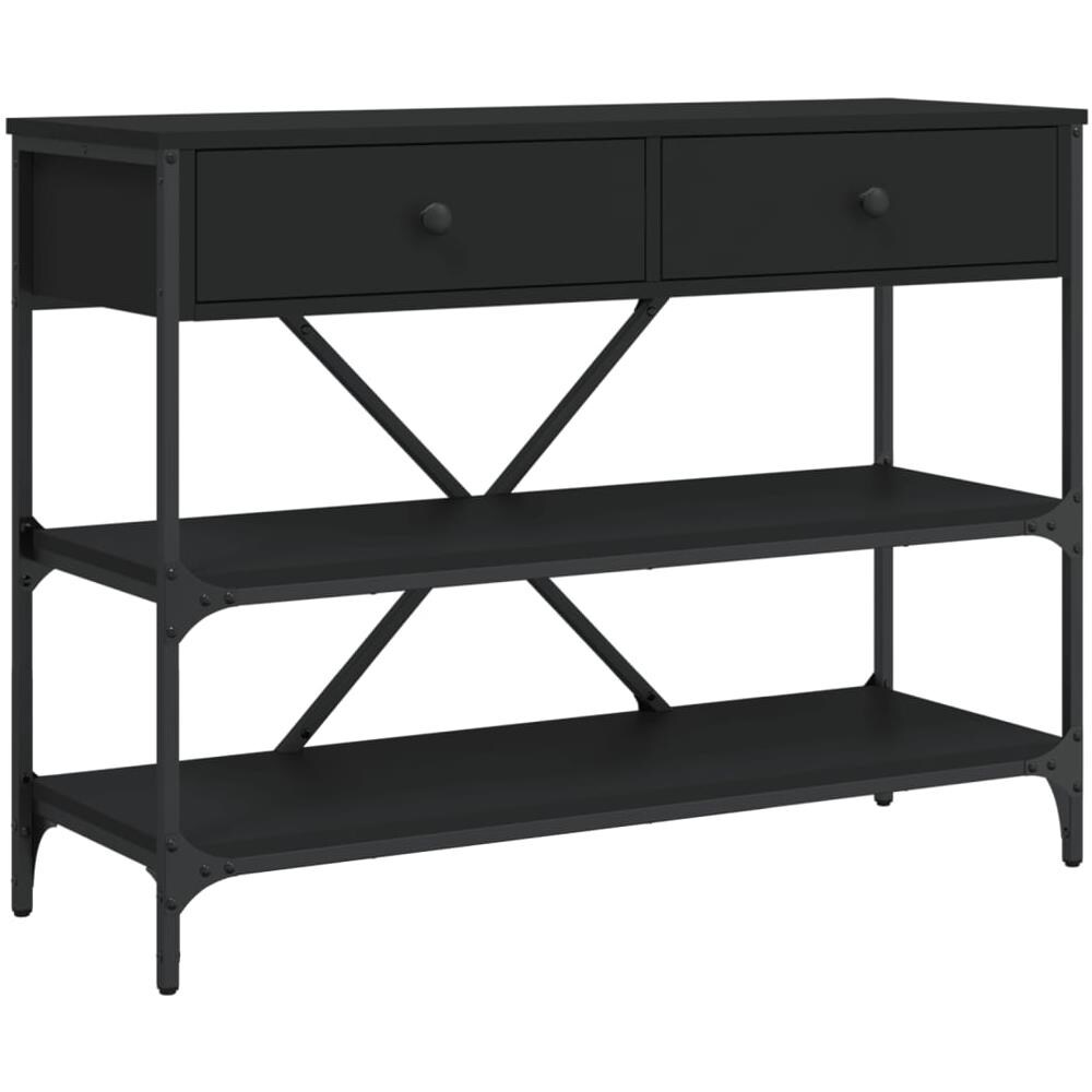 Tavolino Consolle Con Cassetti E Ripiani Nero Legno Multistrato - Foto 2