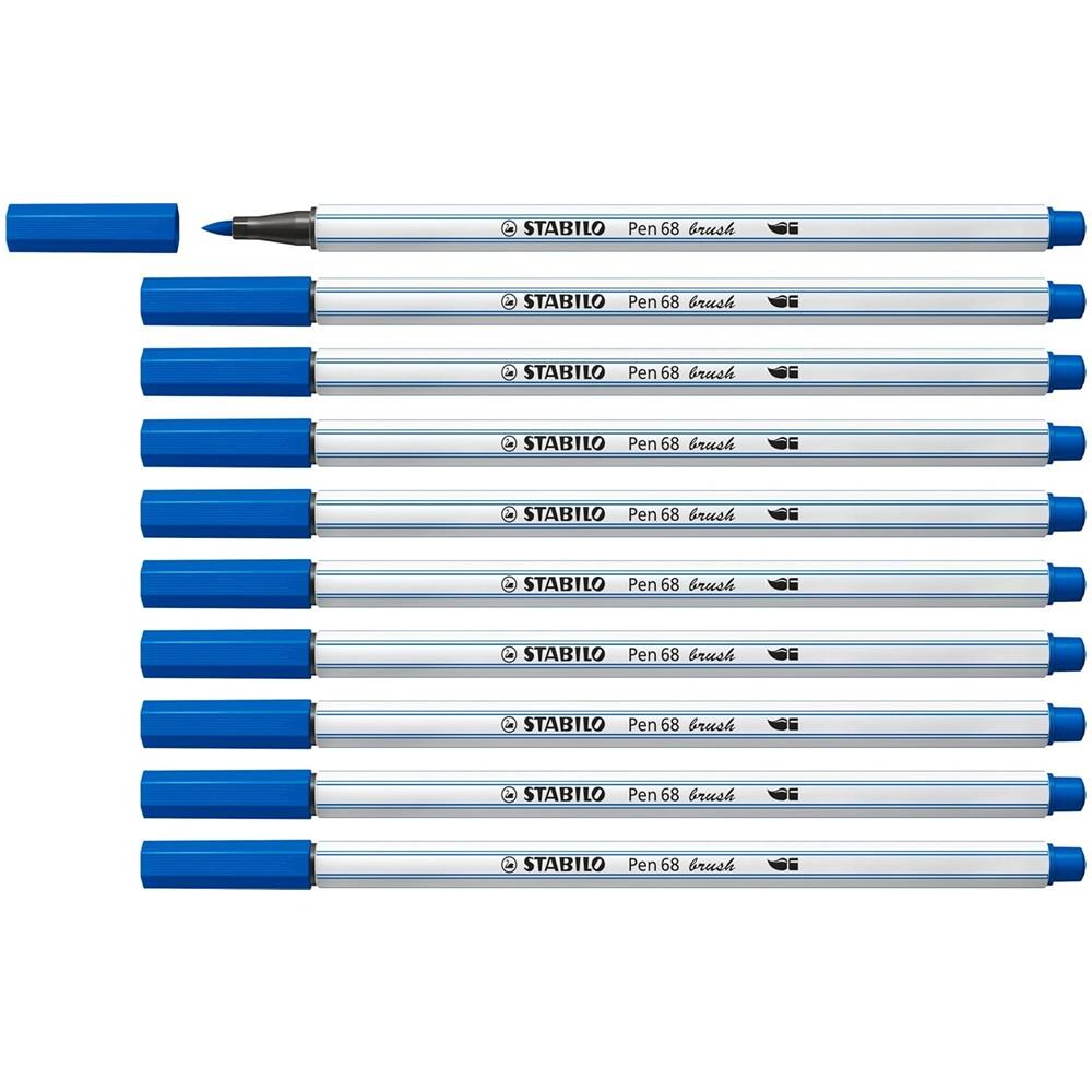 Pen 68 brush - Pennarello Premium con punta a pennello - Confezione da 10 - Blu Scuro - Foto 1