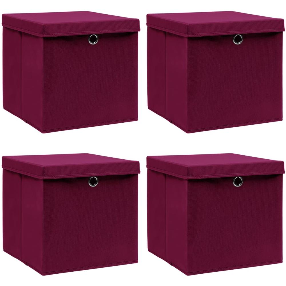 Scatole con Coperchi 4pz Rosso Scuro 32x32x32 cm Tessuto - Foto 1
