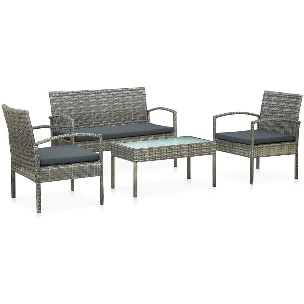 Set Divani Da Giardino 4 Pz Con Cuscini In Polyrattan Grigio - Foto 1