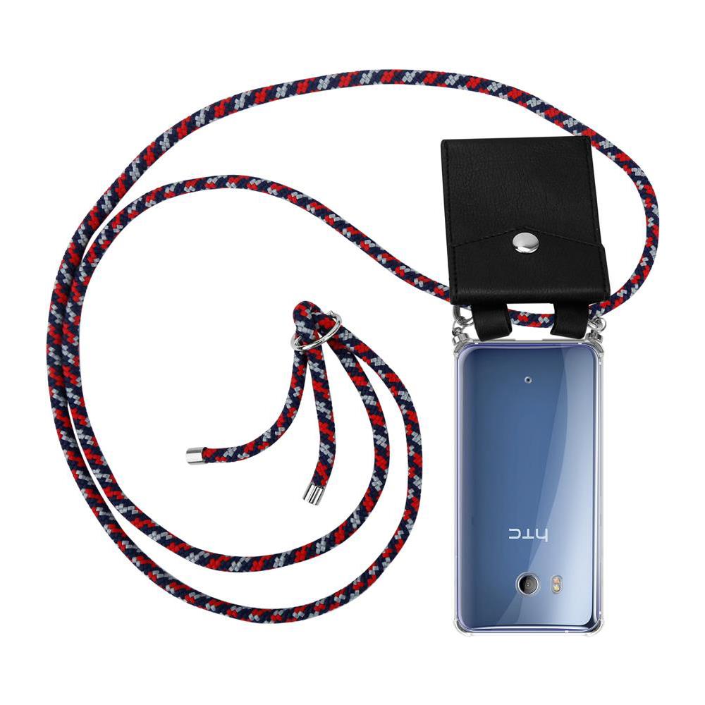 Catena Di Telefoni Cellulari Compatibile Con Htc Ocean / U11 In Rosso Blu Bianco - Coperchio Protettivo In Silicone Con Anelli D'argento, Cinturino In Corda E Custodia Staccabile - Foto 1