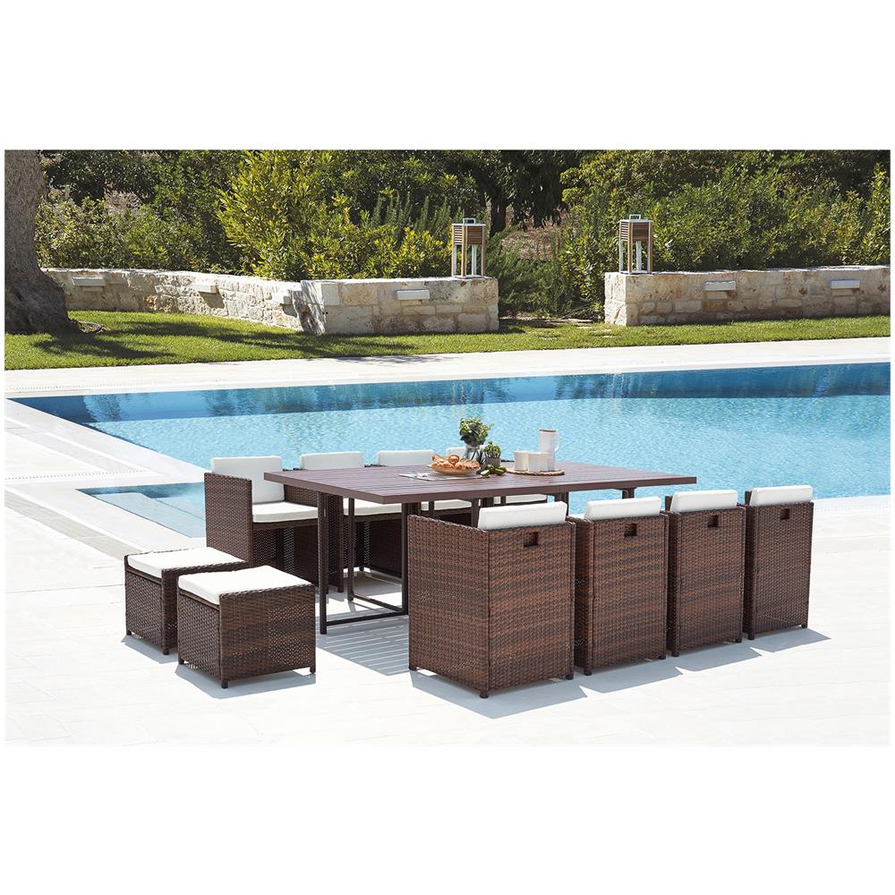 Salotto Da Giardino A Incasso 12 Posti Resina Intrecciata Castagna/bianco Sunset - Foto 6