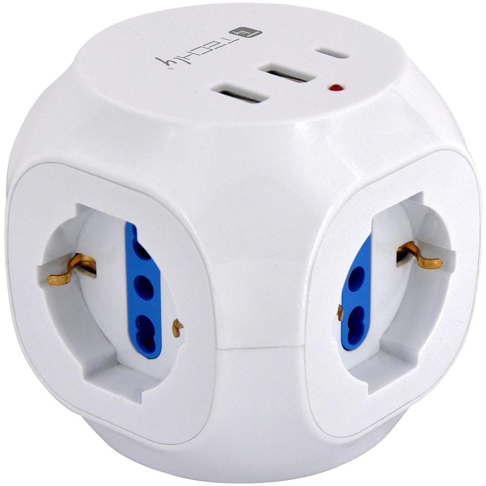 Multipresa A Cubo 3 Posti Con 2 Porte Usb-a E 1 Usb-c Qc3.0 - Foto 1