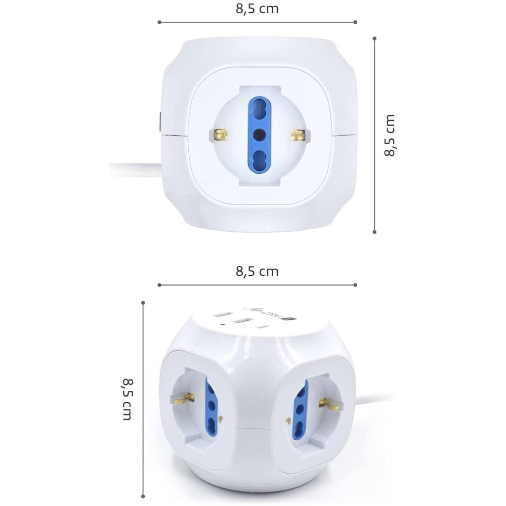 Multipresa A Cubo 3 Posti Con 2 Porte Usb-a E 1 Usb-c Qc3.0 - Foto 2