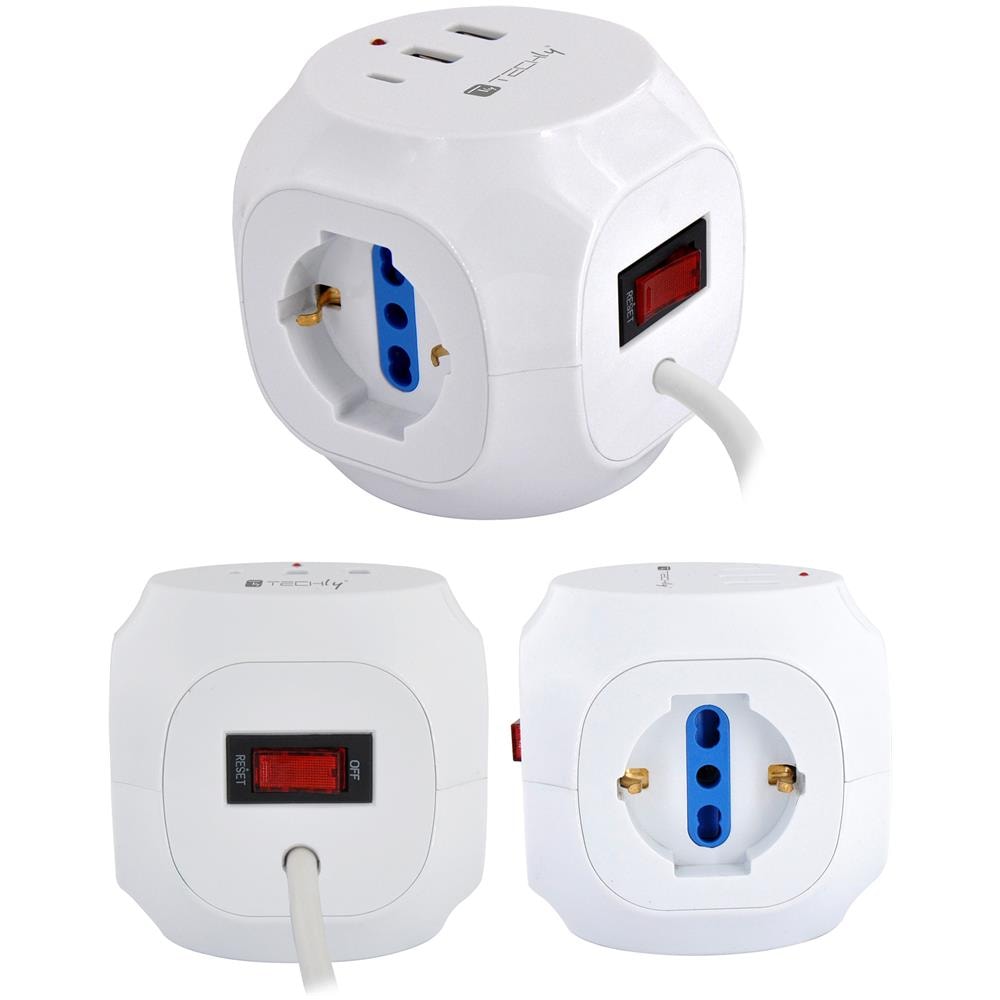 Multipresa A Cubo 3 Posti Con 2 Porte Usb-a E 1 Usb-c Qc3.0 - Foto 3