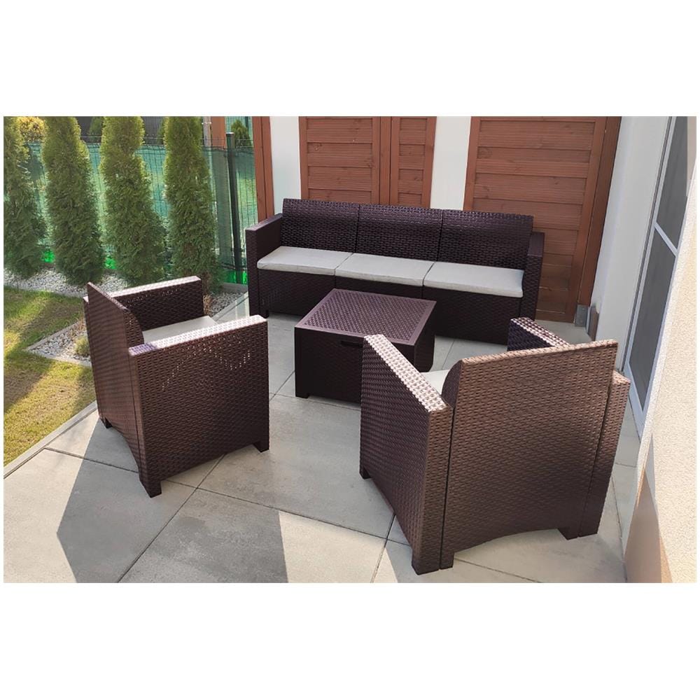 Set Salotto Da Esterno Venus, Set Da Giardino Con Cuscini, Salottino Indoor E Outdoor Effetto Rattan, 100% Made In Italy, Marrone - Foto 1