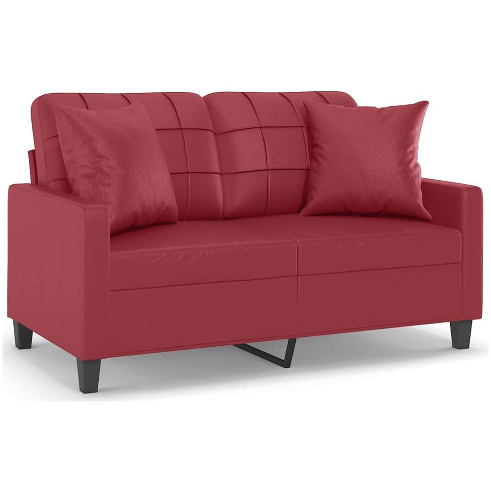Divano A 2 Posti Con Cuscini Rosso Vino 120 Cm In Similpelle - Foto 2