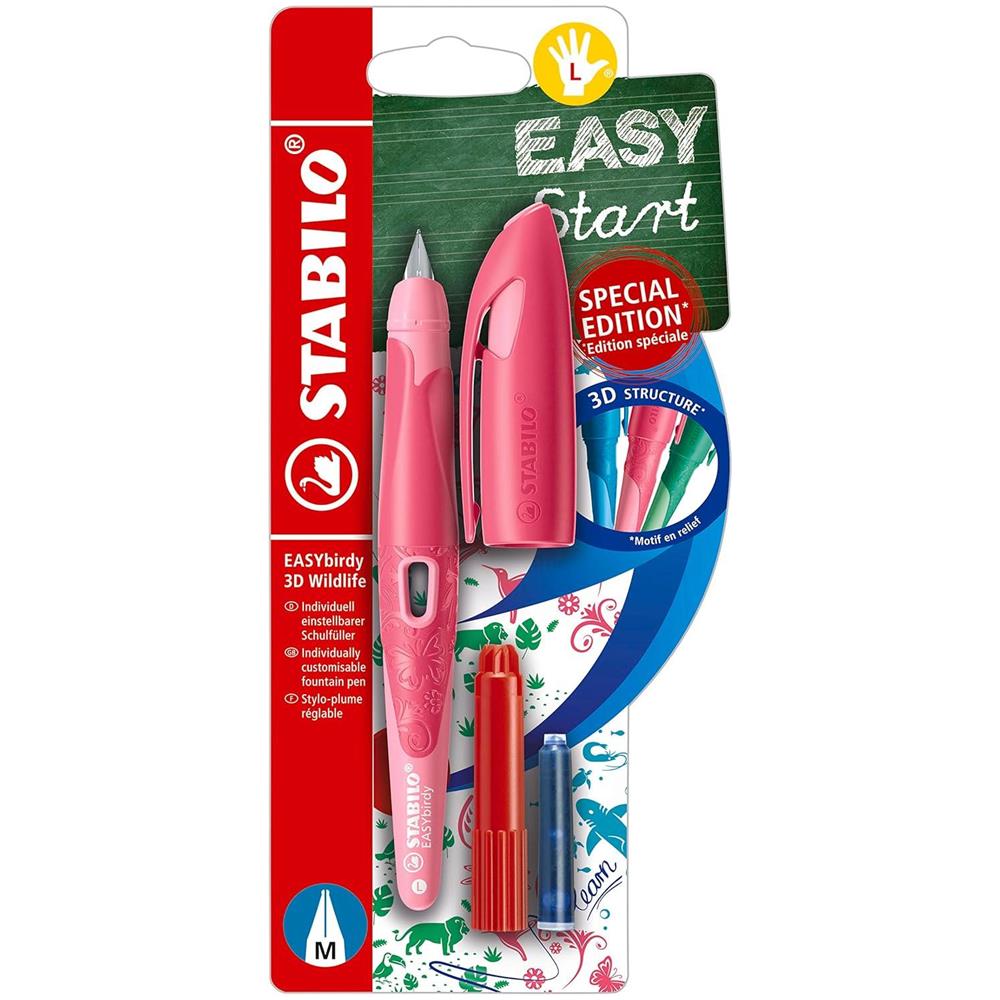 EASYbirdy - Penna Stilografica Ergonomica - 3D Wildlife Edition - Rosa - per Mancini - Punta Standard - Cartuccia Blu inclusa - Foto 1