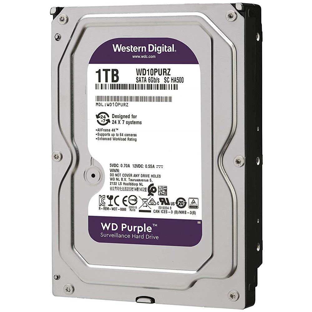 Hard Disk per Sistemi di Videosorveglianza WD Purple 1 TB 3.5" Interfaccia Sata III 6 Gb / s Buffer 64 Mb 5400 rpm - Foto 2