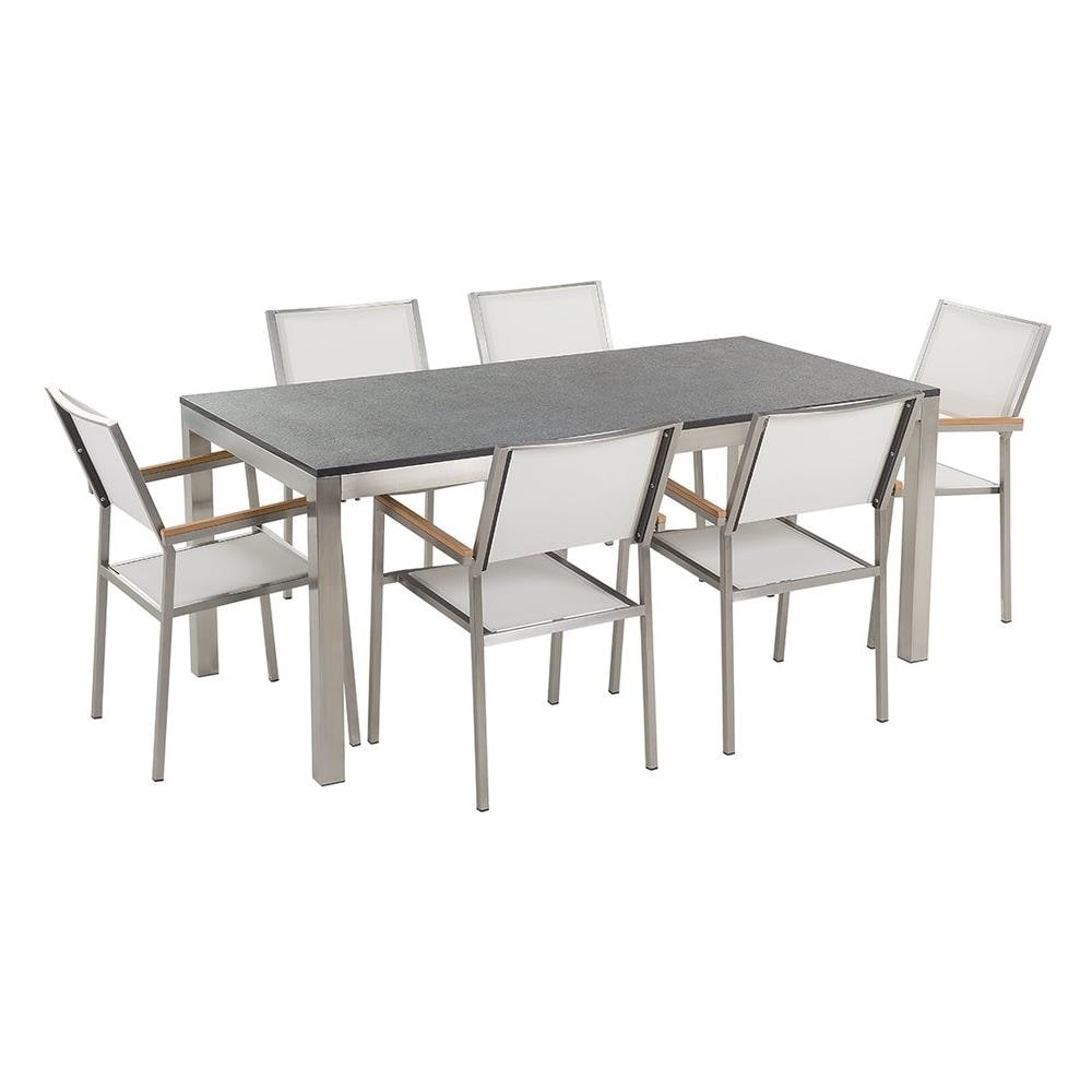 Set Di Tavolo E 6 Sedie Da Giardino In Acciaio, Basalto E Fibra Tessile Bianca - Piano Singolo - Nero Fiammato- 180cm - Grosseto - Foto 1