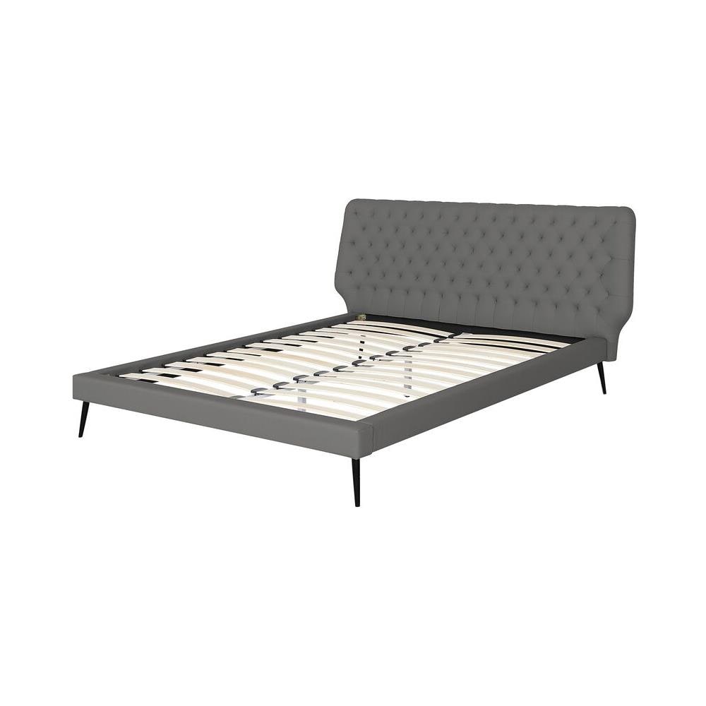 Letto In Simil Pelle Grigia Con Struttura A Doghe 160 X 200 Cm Essonne - Foto 2