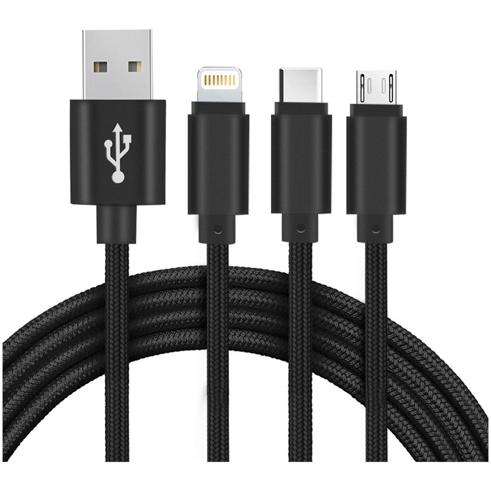 Cavo Usb 3 In 1 Per Ricarica, Cordone Robusto Da 1m,, Nero - Foto 1