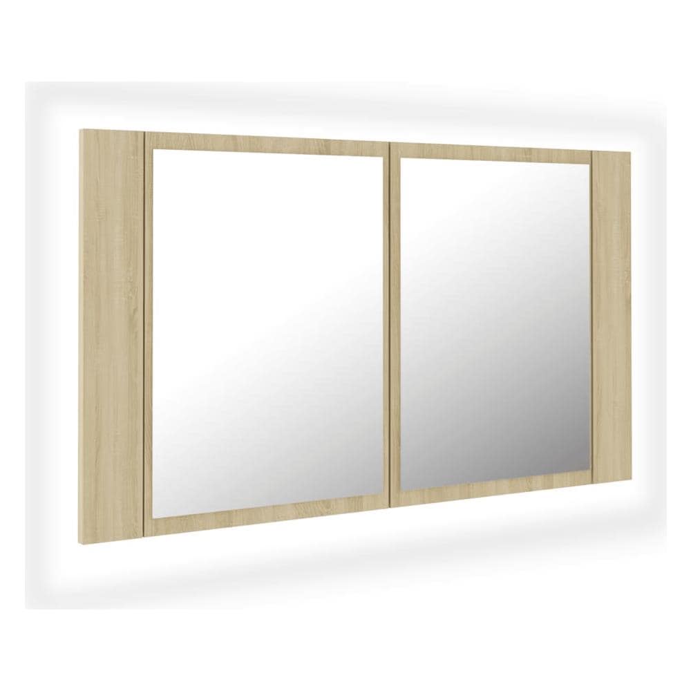 Armadietto a Specchio con Luci LED Rovere Sonoma in Acrilico - Foto 1