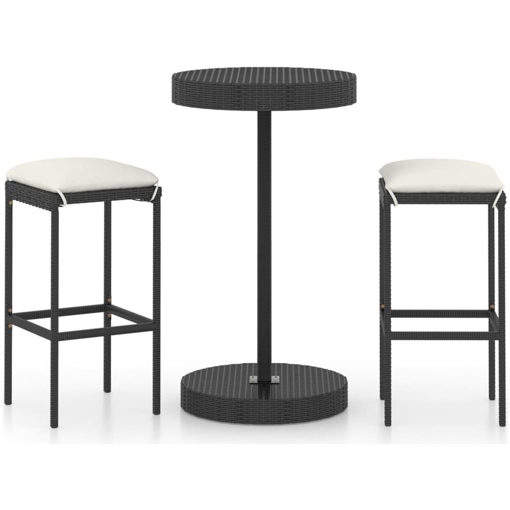 Set Bar da Giardino 3 pz con Cuscini Polyrattan Nero - Foto 1