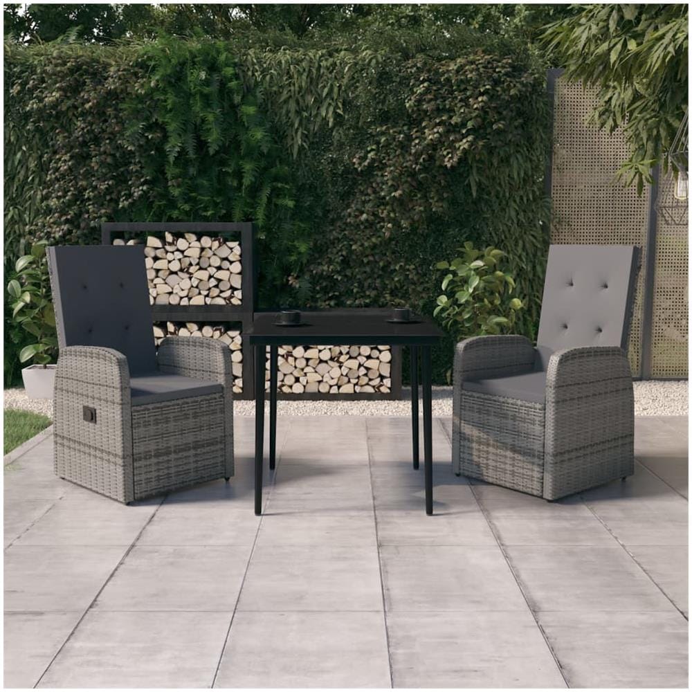 Set Mobili Da Pranzo Da Giardino Con Cuscini 3 Pz Grigio - Foto 1