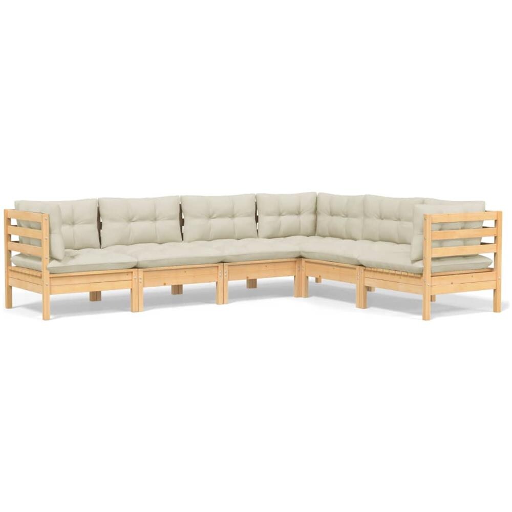 Set Divani Da Giardino 6 Pz Con Cuscini Crema Massello Di Pino - Foto 2