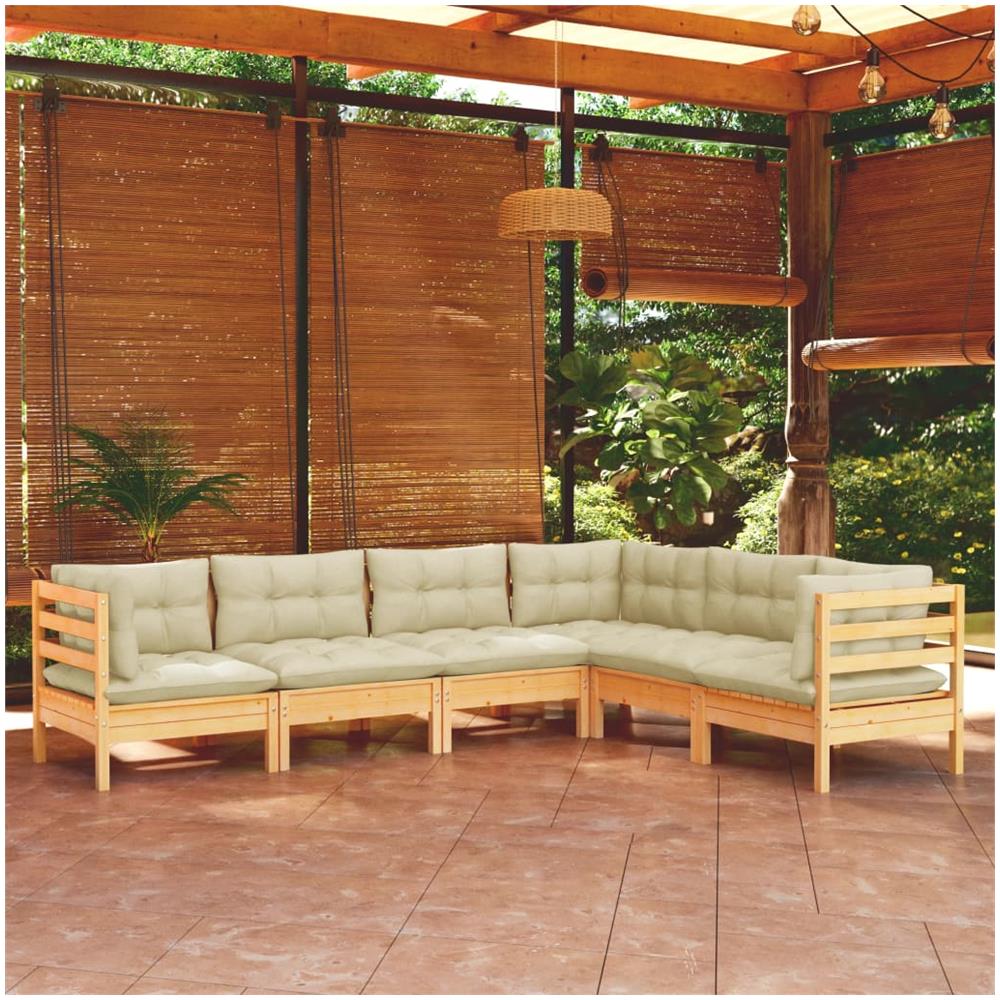 Set Divani Da Giardino 6 Pz Con Cuscini Crema Massello Di Pino - Foto 1