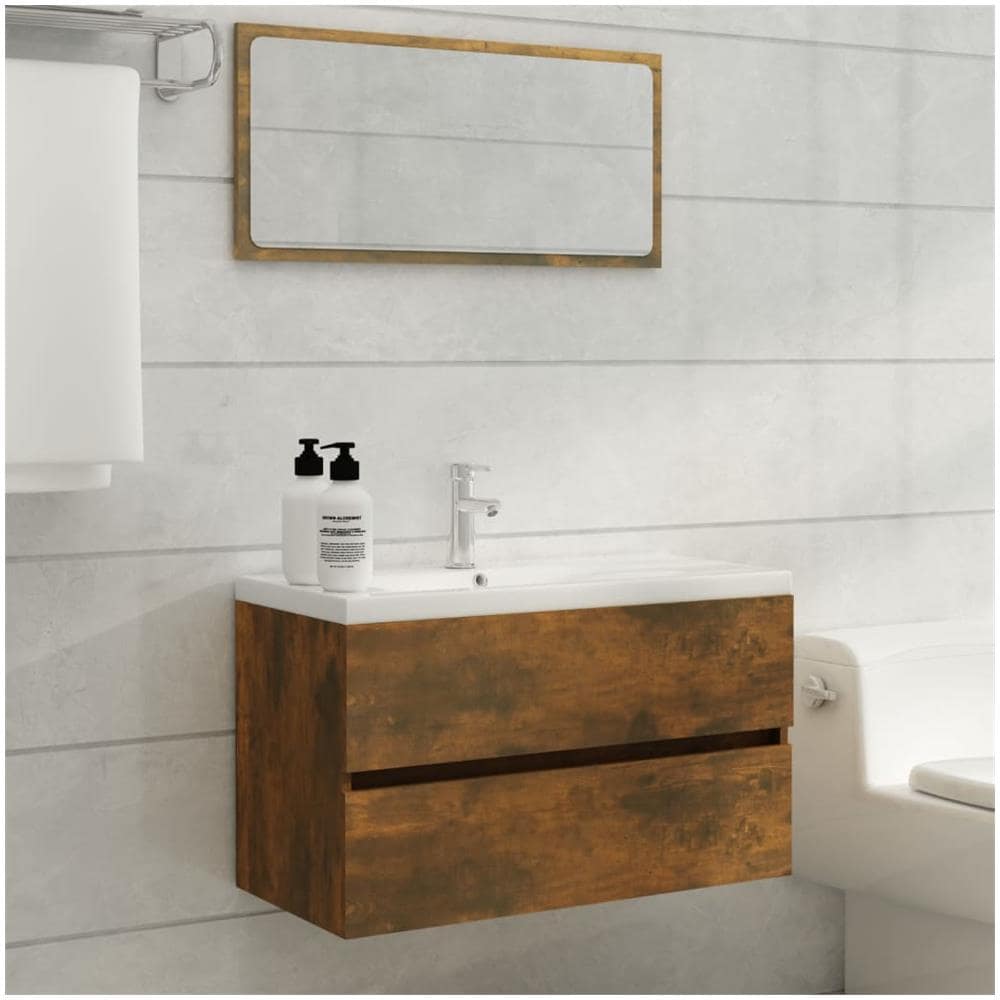 Mobile Sottolavabo Rovere Fumo 80x38,5x45 Cm Legno Multistrato - Foto 3