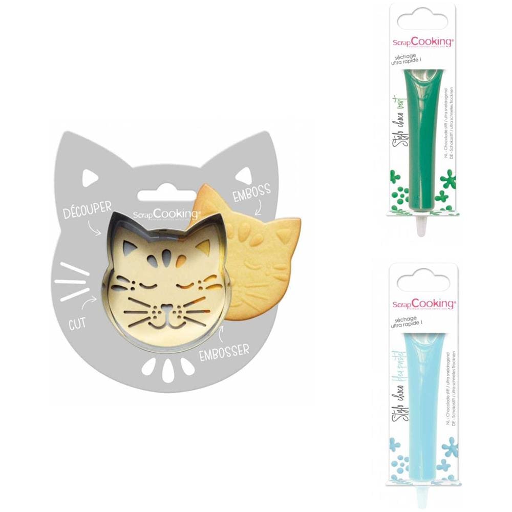 Kit Biscotti Di Soccorso Per Gatti + 2 Penne Di Cioccolato Verde E Blu Pastello - Foto 1