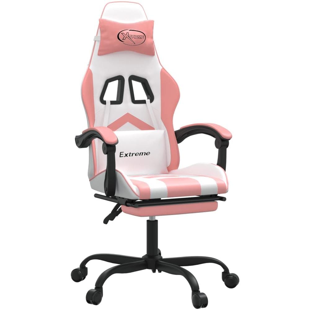Sedia Da Gaming Con Poggiapiedi Bianco E Rosa In Similpelle - Foto 2