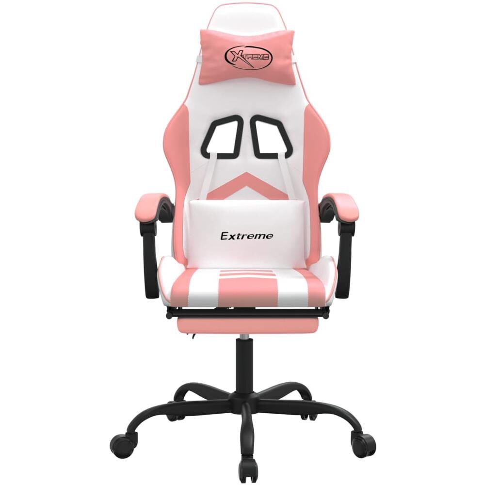 Sedia Da Gaming Con Poggiapiedi Bianco E Rosa In Similpelle - Foto 3