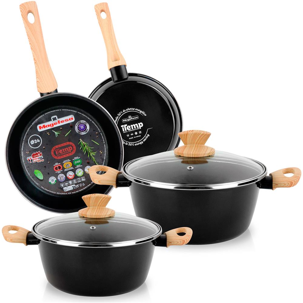 Magefesa Orbe Set Di Pentole Induzione 6-piece Antiaderente Casseruoli, Padelle Design Moderno  Nero - Foto 1