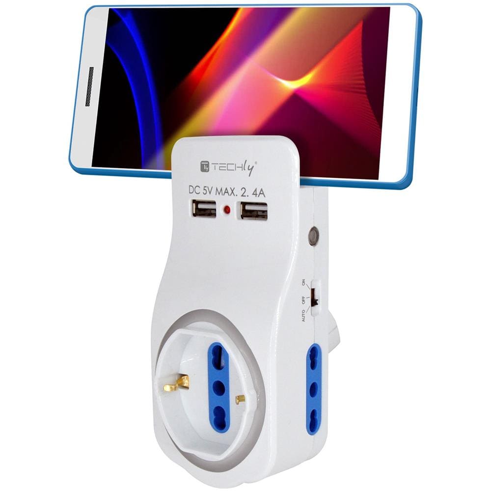 Multipresa 3 Posti E 2 Porte Usb Con Supporto Per Smartphone E Luce Notturna - Foto 1