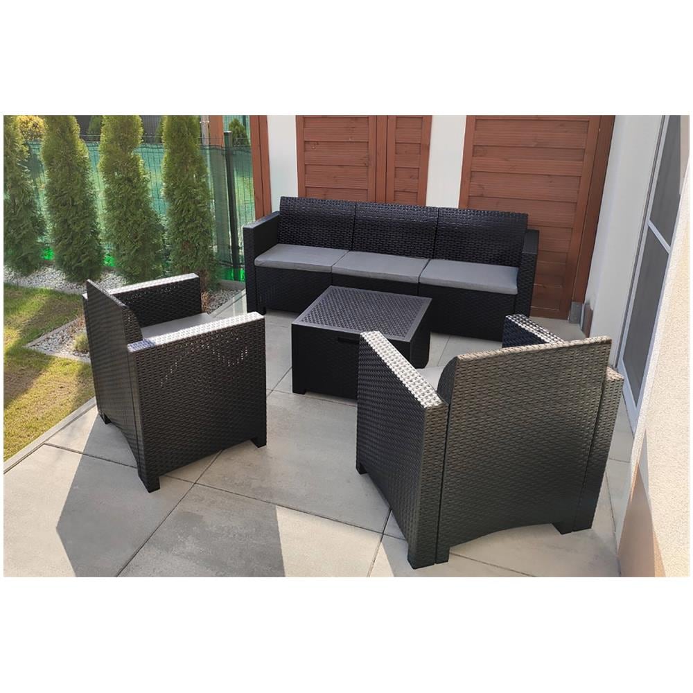 Set Salotto Da Esterno Venus, Set Da Giardino Con Cuscini, Salottino Indoor E Outdoor Effetto Rattan, 100% Made In Italy, Antracite - Foto 1