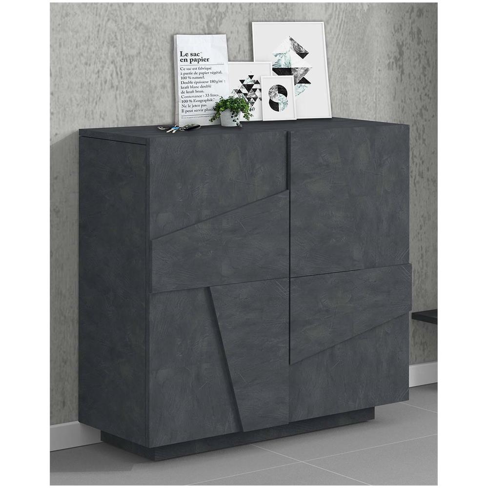 Scarpiera Joel, Mobile Multiuso A 2 Ante, Portascarpe Da Ingresso, 100% Made In Italy, Cm 81x38h86, Ardesia Con Dettaglio - Foto 1