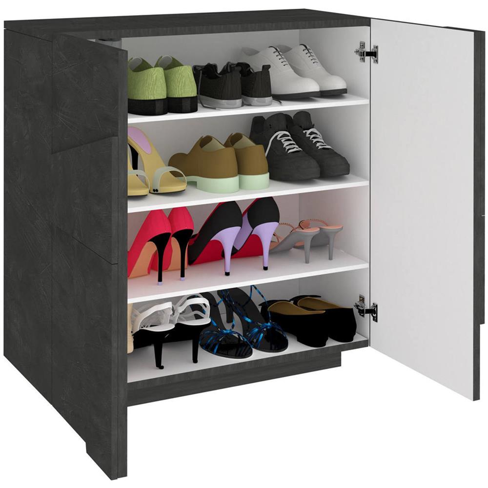 Scarpiera Joel, Mobile Multiuso A 2 Ante, Portascarpe Da Ingresso, 100% Made In Italy, Cm 81x38h86, Ardesia Con Dettaglio - Foto 4